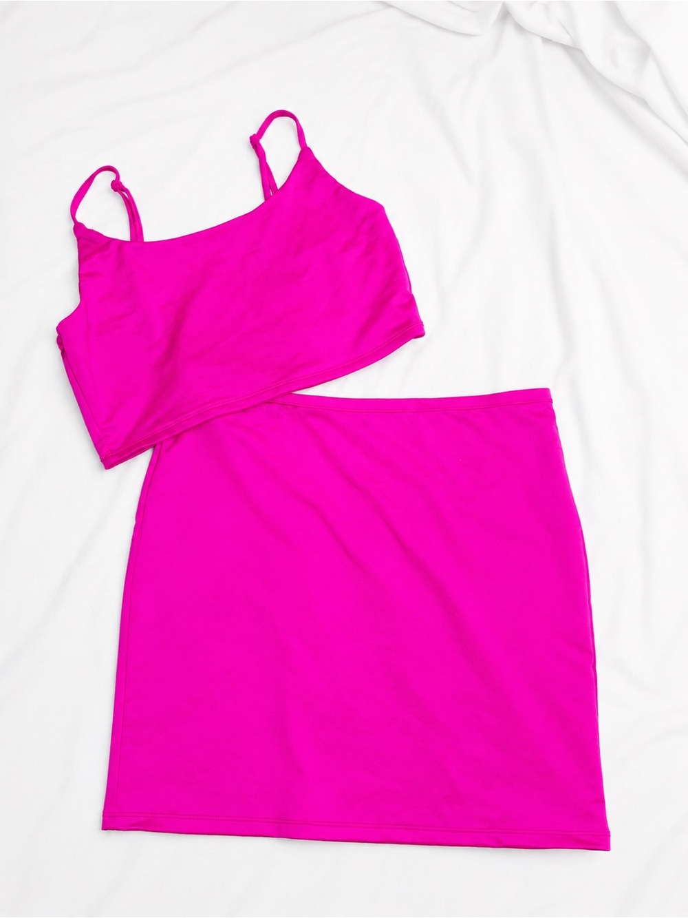 Hot Pink Two Piece Set | Neon Barbiecore Crop Top & Mini Skirt | Size Large